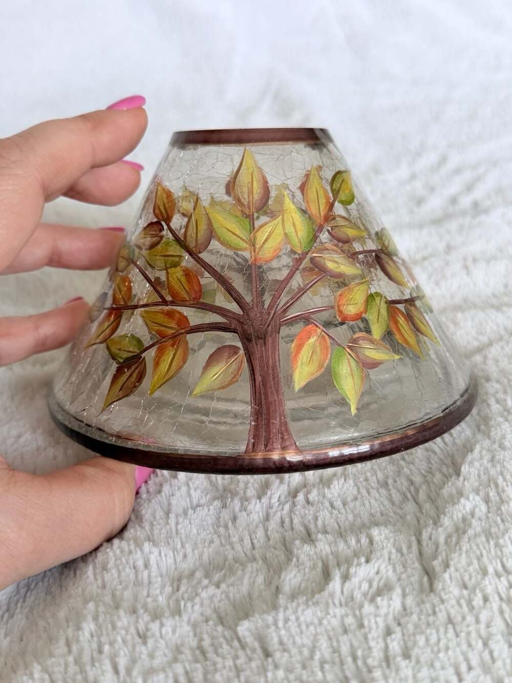 Yankee Candle Crackle Glass Jar Shade with Autumn Fall Leaves Design - Picture 2 of 8